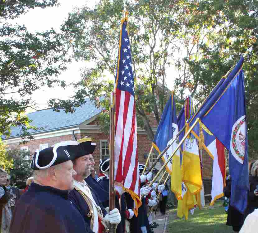 VASSAR Colorguard presents Colors at the Thomas Nelson, Jr. grave marking ceremony